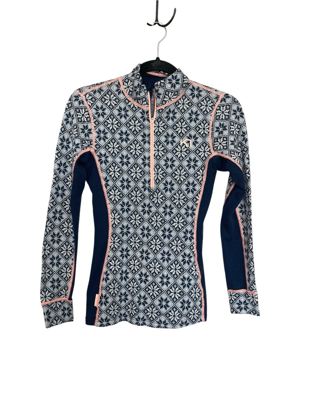Kari Traa Navy, White & Pink Patterned Half-Zip Turtleneck Sweater